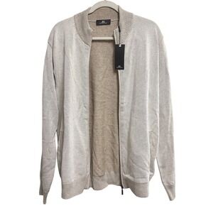 Montechiaro Full Zip Knit Bomber Sweater Beige Luxury Italian Cotton NWT 2XL/56